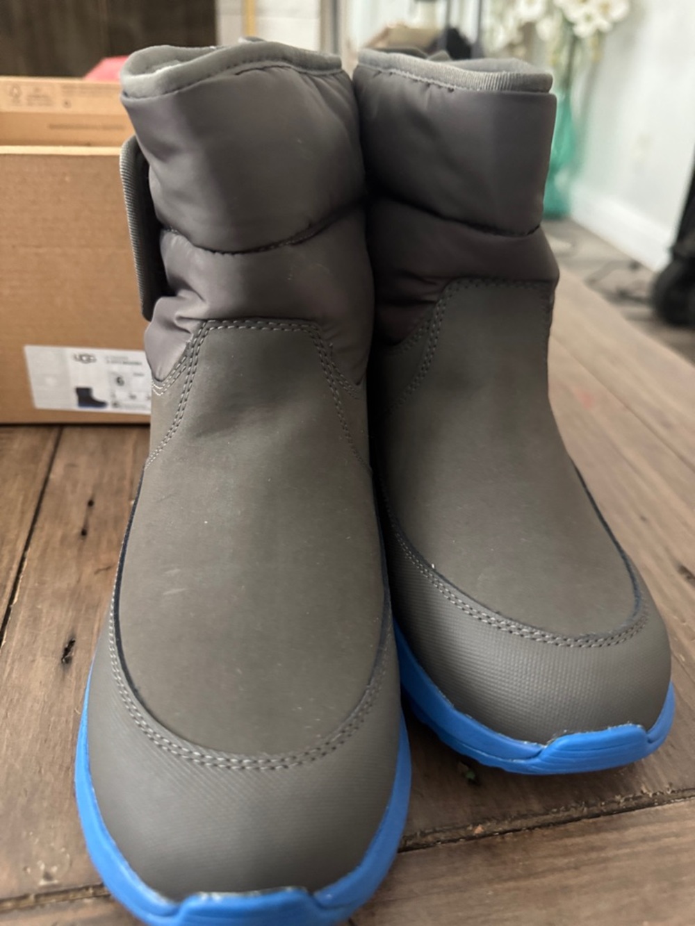 UGG Kids Gray Rain & Snow Boots with Blue Soles